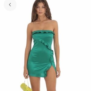 Lucy in the Sky - Strapless Satin Dress in Green
